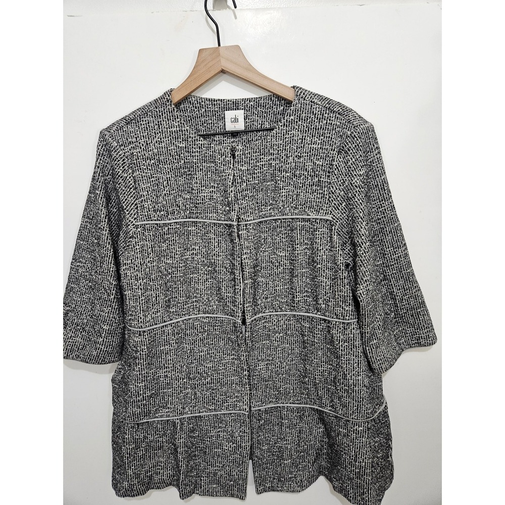 Cabi The Times Jacket #5299 Large Black White Tweed Knit Longline 3/4 Sleeve